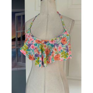 Victoria's Secret ruffled multi color floral halter style bikini top M